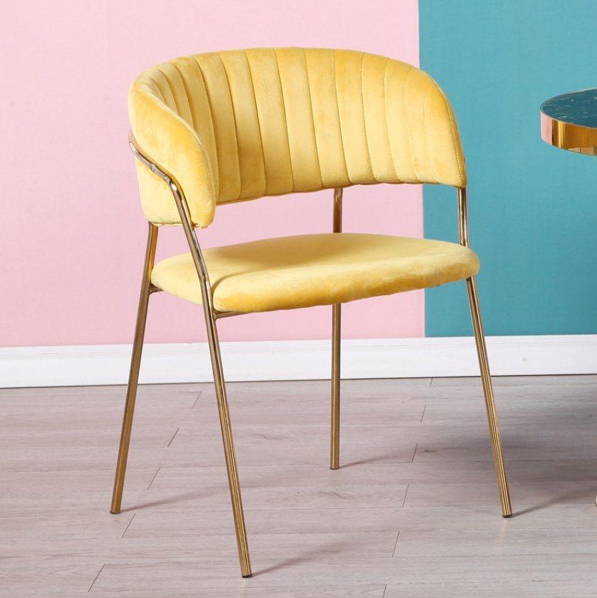 Modern Dining Chairs Fabric Metal Gold Chromes Ready to Send