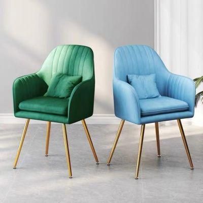 Factory Armrest Chromed Leg Velvet Fabric Chaise Lounge Dining Chair