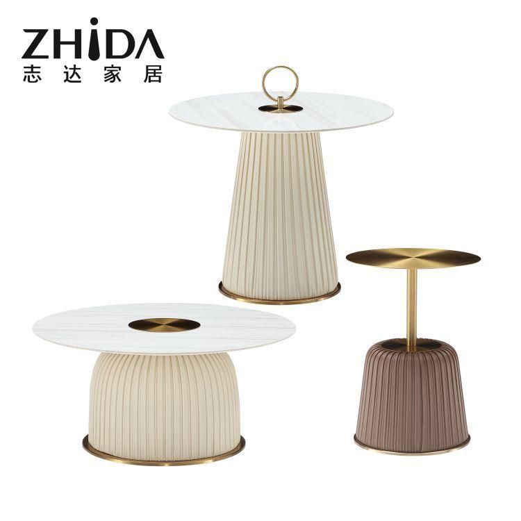 Luxury Home Furniture Italian White Marble Top Round Golden Metal Leg Table Coffee Table Living Room Center Table with Unique Design