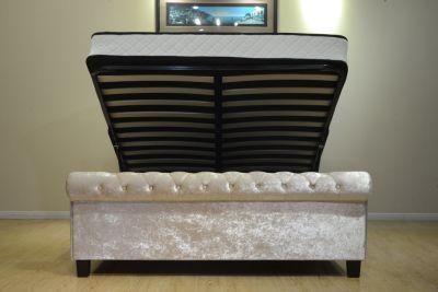 Huayang Modern Italian Upholstery Fabric Bed King Bed with Stable Base and Headboard