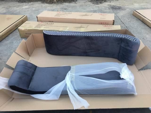 Fabric Uphostered Bed with Nails and Metal Frame