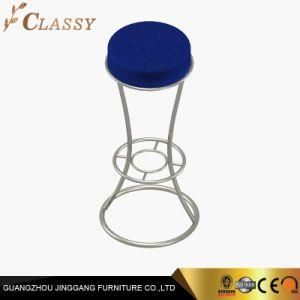 Slim Shaped Bar Chair Stools with Stainless Steel Legs and Blue Fabric Seat