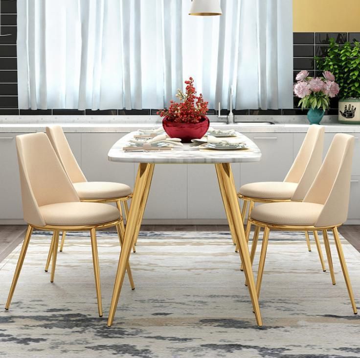 Popular Small Apartment Rectangle Shape Marble Dining Table with Chair for Home Furniture Sets