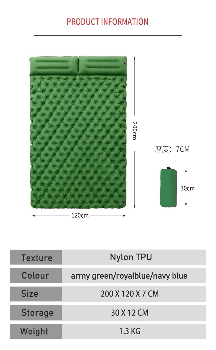 Double Inflatable Camping Mattress Widened Outdoor Air Bed Lunch Mat Waterproof Mat TPU Double Inflatable Pillow