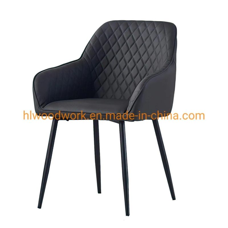 High Quality Dining Furniture Home Kitchen Fabric Gray Dining Chairs with Black Legs Metal Hotel Home Restaurant Living Room Meeting Room Furniture Dining Chair