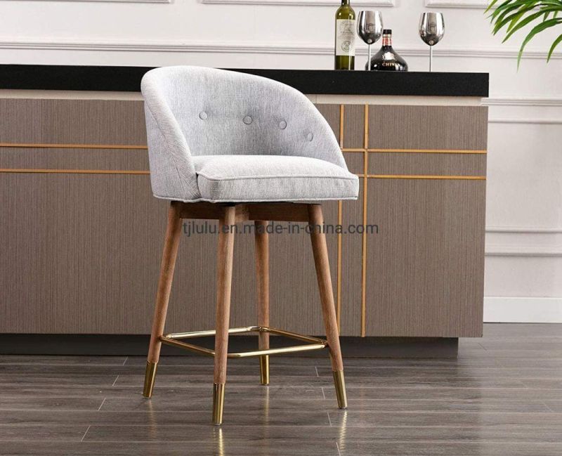 Modern Velvet Fabric Linen Counter Stool Dining Kitchen Height Chair with Wood Foot for Pub Home Bar Dining Room