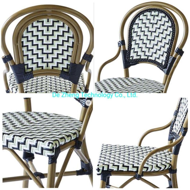 French Design Outdoor Restaurant Bistro Woven PE Rattan Colorful Dining Chair