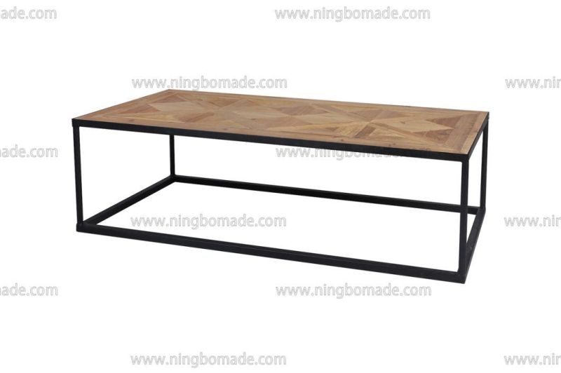 Nordic Country Farm House Design Furniture Nature Reclaimed Fir Wood and Black Iron Fixed Coffee Table
