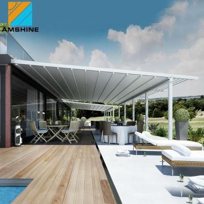 Waterproof PVC Fabric Retractable Roof Motorized Gazebo Retractable Motorized Awning with LED Lights