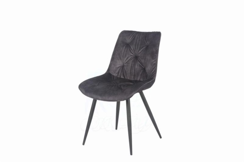 Eurpon Design Velvet Fabric Black Metal Legs Dining Room Chair