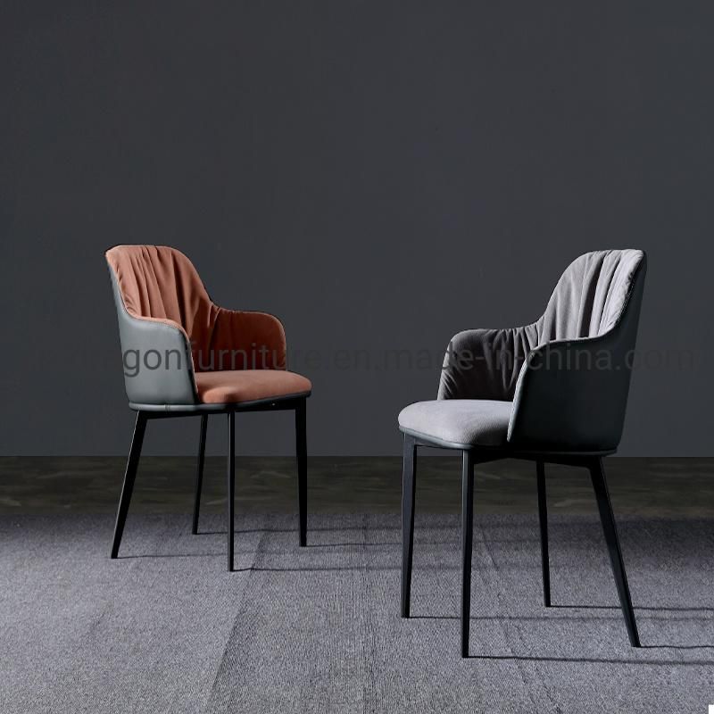 Modern Leather Fabric Furniture Dining Chair with Black Metal Legs