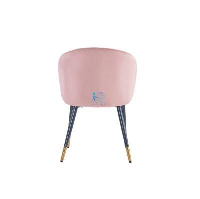 Italian Luxury Elegant Pink Velvet Fabric Dining Room Set Chairs Furniture with Gold Metal Leg