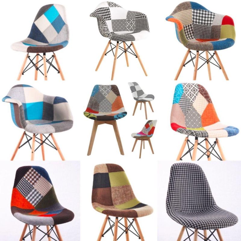 Factory Wholesale Patchwork Fabric Seat Armrest Furniture Dining Chair