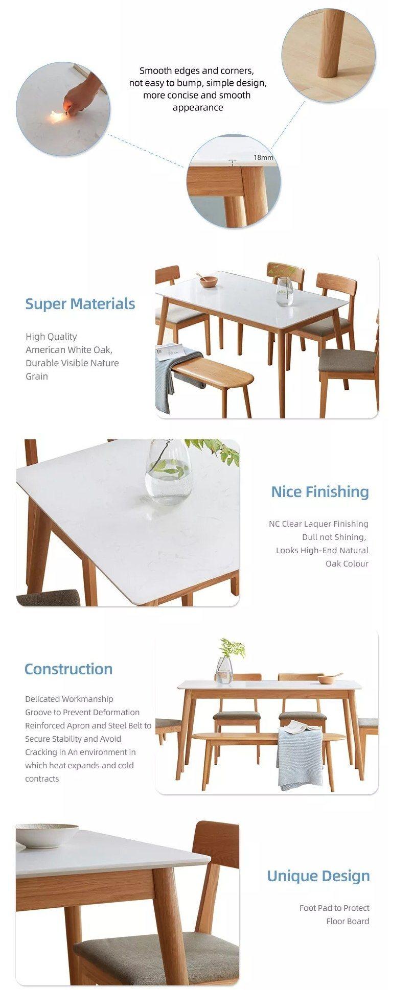 Furniture Modern Furniture Table Home Furniture Wooden Furniture Wholesale Contemporary Room Custom Rectangle White Marble Top Dining Table with Solid Wood Legs