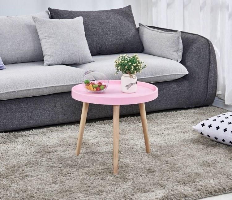 Minimalist Living Room Side Corner Table Wooden Legs Plastic Top Coffee Nest Table for Home
