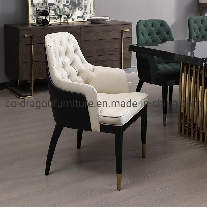 Modern Furniture Wooden Frame Leather/Fabric Dining Chair with Arm