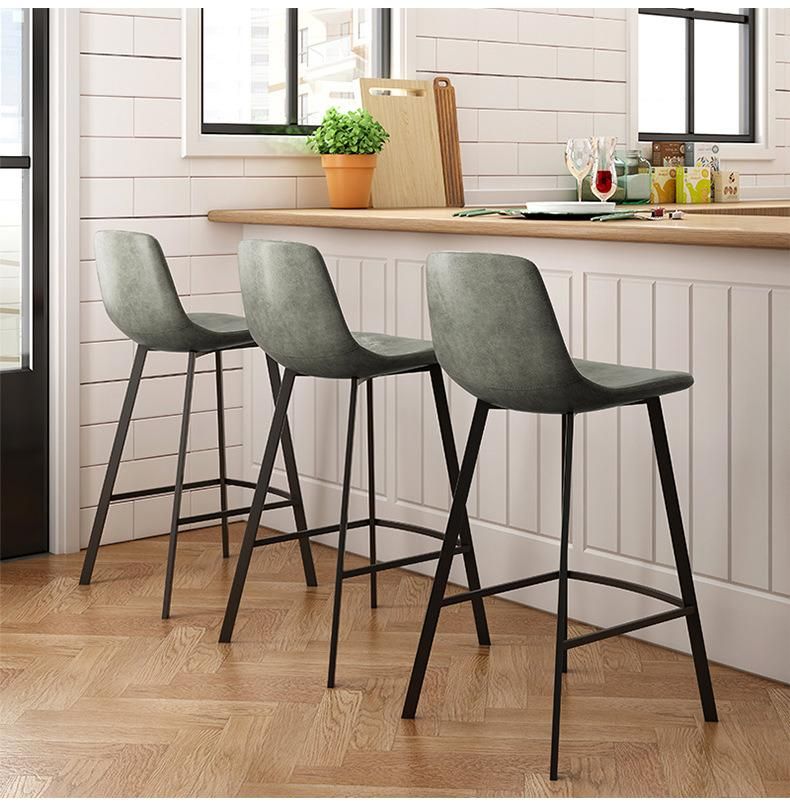 New Design Home Furniture Bar Stool High Chair PU Leather Modern Metal Leg Kitchen Bar Chair with Footrest