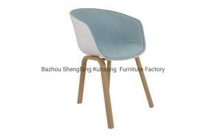 PP Plastic Dining Chair with Fabric Beech Wood Legs for Home Restaurant Hotel