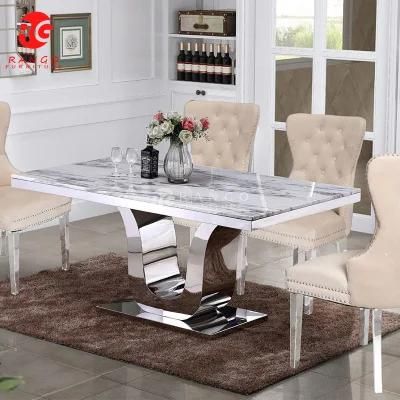 Dining Tablewith Silver Legs Grey Marble Dinner Table Set Luxury Dining Table Sets with 6 Chairs Coffee Table