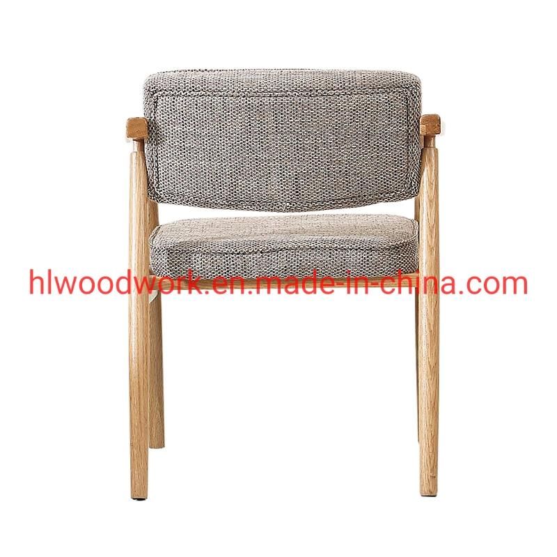 Wholesale Modern Design Hot Selling Dining Chair Rubber Wood Natural Color Fabric Cushion Brown Wooden Chair Furniture Living Room Arm Chair Dining Chair