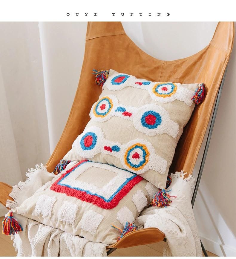 India Handmade Cotton Linen Pillowcase Cushion Cover on Sofa