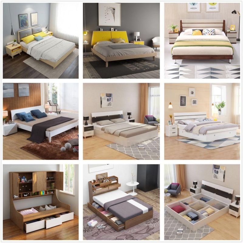 Home Furniture White Double Bed Design Modern Wood Melamine Bed