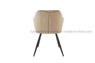 Italian Luxury Elegant Cap Velvet Fabric Dining Room Set Chairs Furniture with Gold Metal Leg