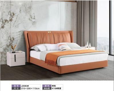 Nordic Style Modern Wooden Home Hotel Bedroom Furniture Bedroom Set Wall Sofa Double Bed Leather King Bed (UL-BEJ2083)