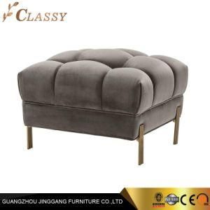 Square Stool in Velvet Fabric Top and Brushed Brass Legs for Hotel Bedroom
