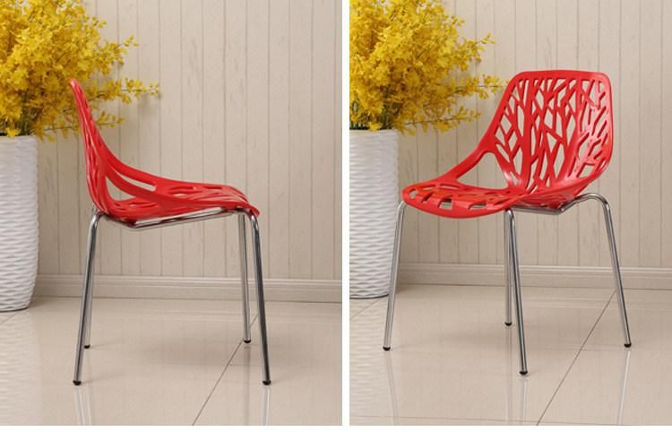 Nordic Restaurant Supermaket Hotel Metal Leg Plastic Meeting Room Chair Hollow Back Stacking Leisure Dining Chair