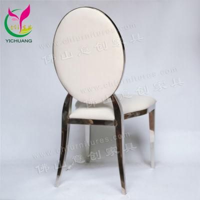 YCX-SS26-02 New Design Stackable Stainless Steel Oval Back White and Silver Chairs