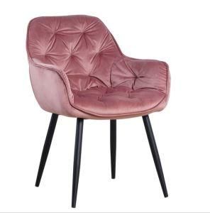 Dust Pink Color Velvet Fabric Upholstered Arm Dining Chair for Dining Room