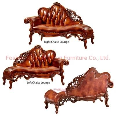 Home Furniture Classic Wood Leather Chaise Lounge in Optional Furniture Color