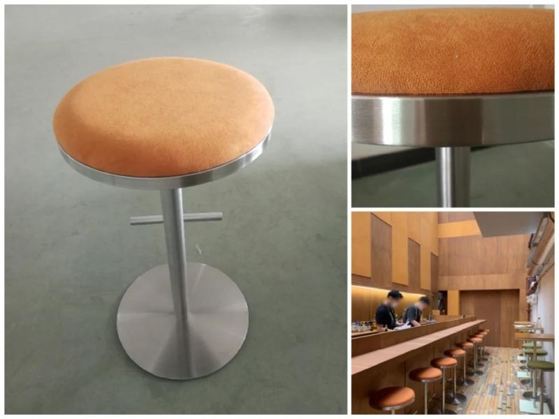 Modern Club Furniture Round Swivel Metal Fabric Barstools