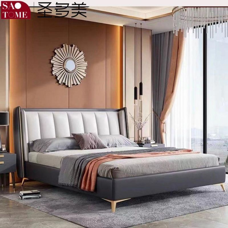Home Furniture King Size Modern Luxury Warm White Leather Bed