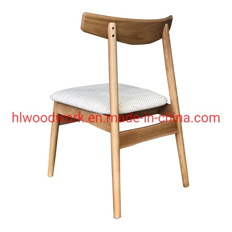 Dining Chair Oak Wood Frame Natural Color Fabric Cushion White Color K Style Wooden Chair Furniture Hotel Furniture