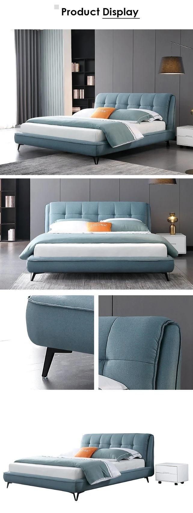 Modern Bedroom Furniture Blue High Quality Fabric King Bed