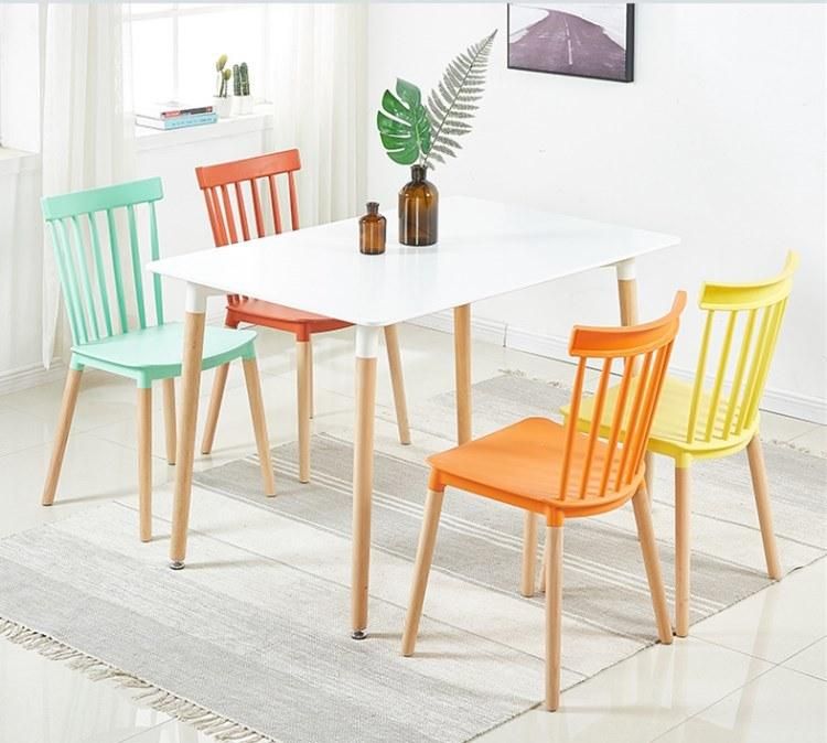 Modern Living Room Furniture Restaurant PP Injection Molding Hollow Back Plastic Windsor Dining Chairs with Beech Wood Leg
