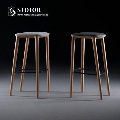 Modern Solid Wood Cafe Bistro Bar Stool with Fabric or Leather Seat