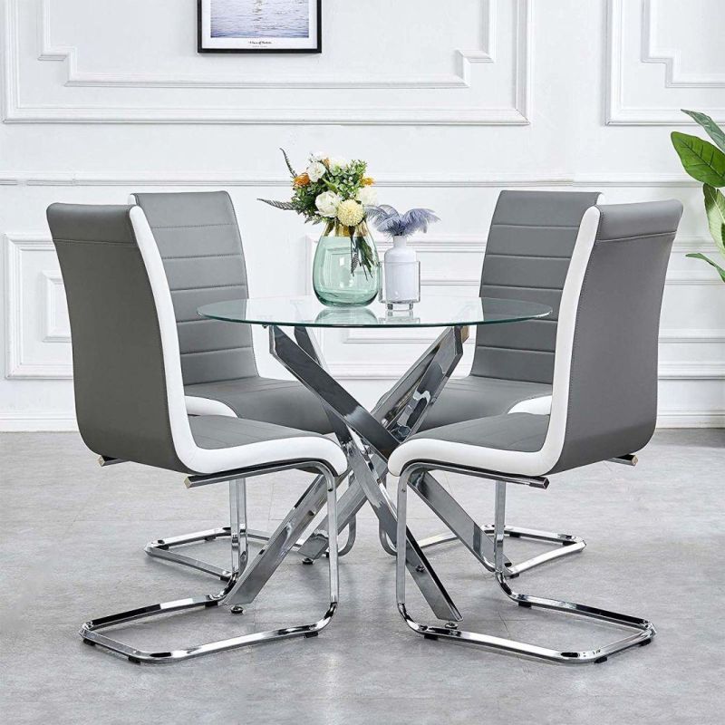 Home Dining Room Furniture Molded Plywood Fabric and PU Metal Chair with Eletroplated Steel Tube Leg Dining Chair