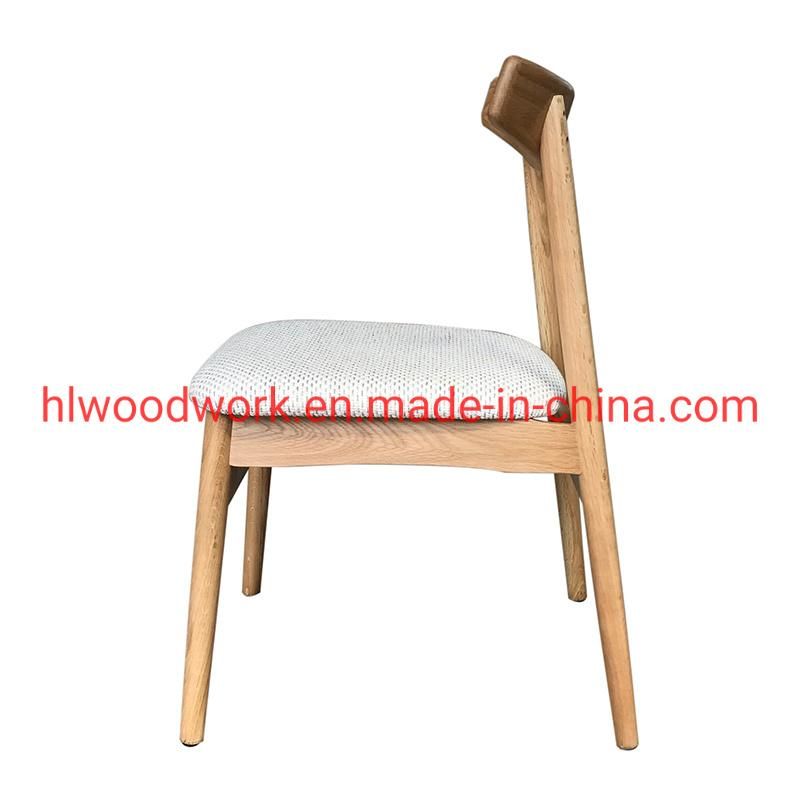 Dining Chair Oak Wood Frame Natural Color Fabric Cushion White Color K Style Wooden Chair Furniture Hotel Furniture