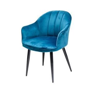 Modern Upholstered Velvet Black Painted Legs Dining Chair Armchair