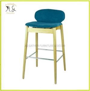 Modern Design Counter Chair Fabric High Bar Stool with Wooden Frame Legs