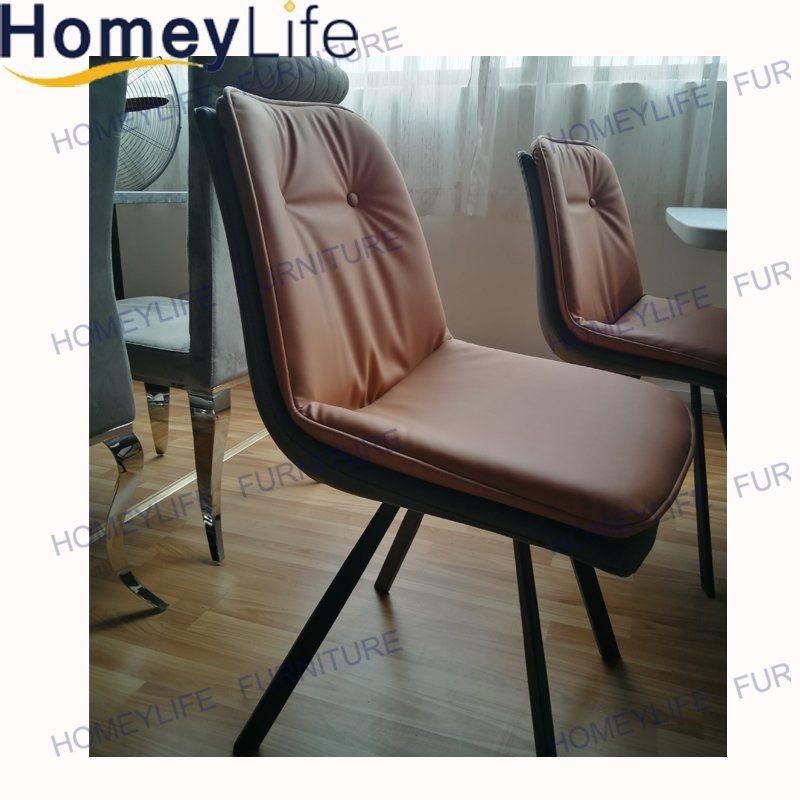 Industrial Design Iron Legs PU Cushion Dining Chairs with Table for Home