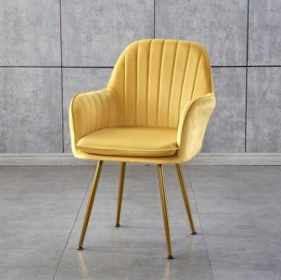 Modern Arm Fabric Velvet Dining Chairs with Gold Metal Legs