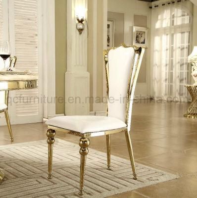 High Back Stainless Steel Golden Metal White PU Dining Chairs