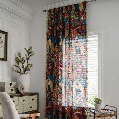 Bohemian National Wind Printing House Cabinet Room Half Shading Cottage Bedroom Bay Window Coffee Tassel Finished Curtain