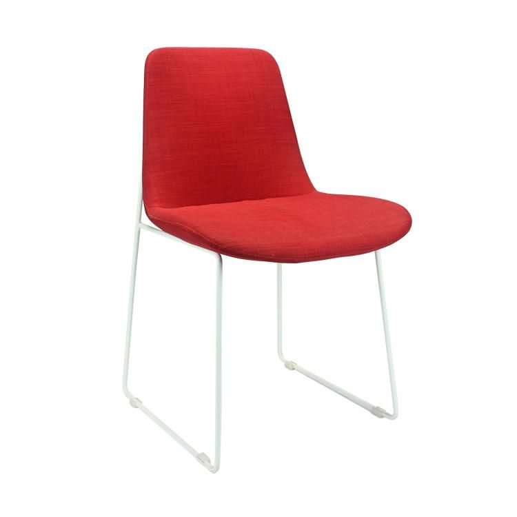 Modern Restaurant Furniture White Metal Frame Red Fabric Seat Dining Chair