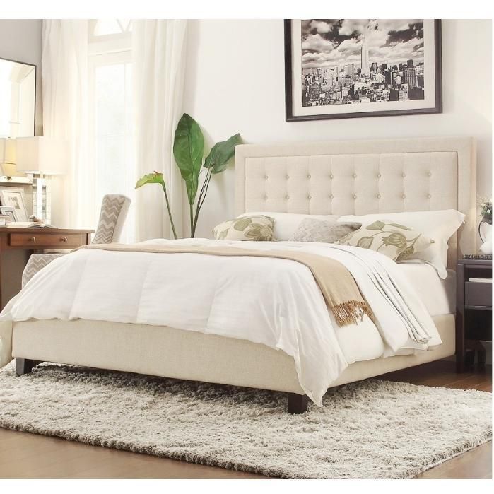 Hot Selling Promotion Modern Bedroom High Headboard King Queen Size Double Fabric Beige Bed