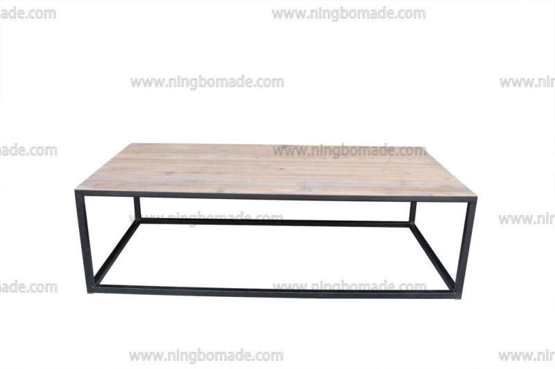 Nordic Country Farm House Design Furniture Nature Reclaimed Fir Wood and Black Metal Coffee Table